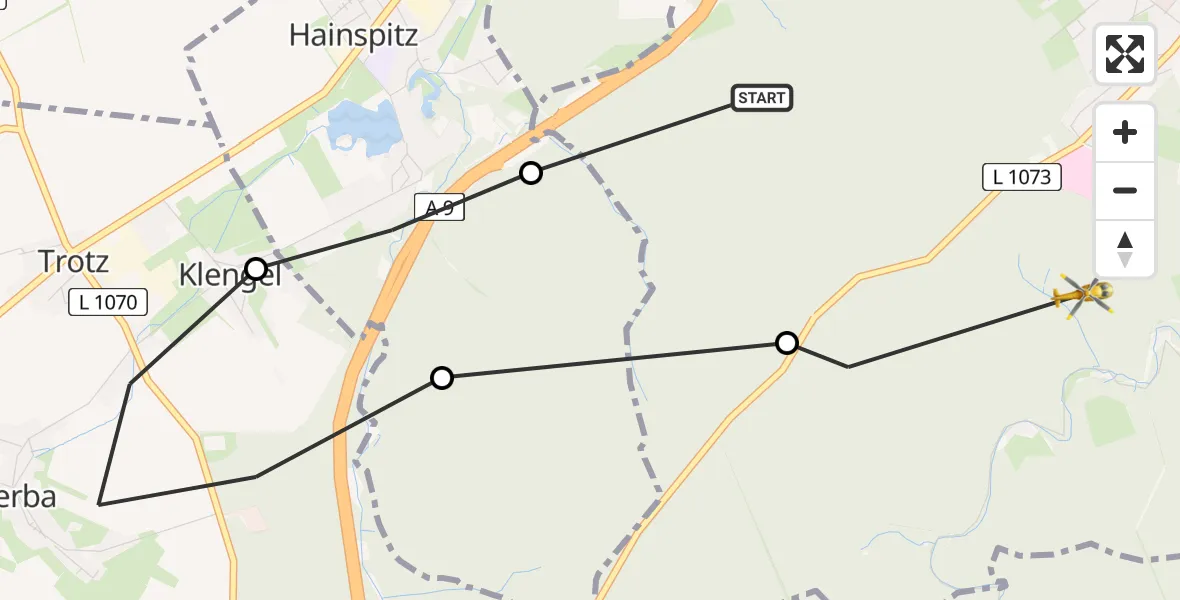 Flugroute Rettungshubschrauber Eisenberg - Eisenberg, 26 Juni 2026, 09:51