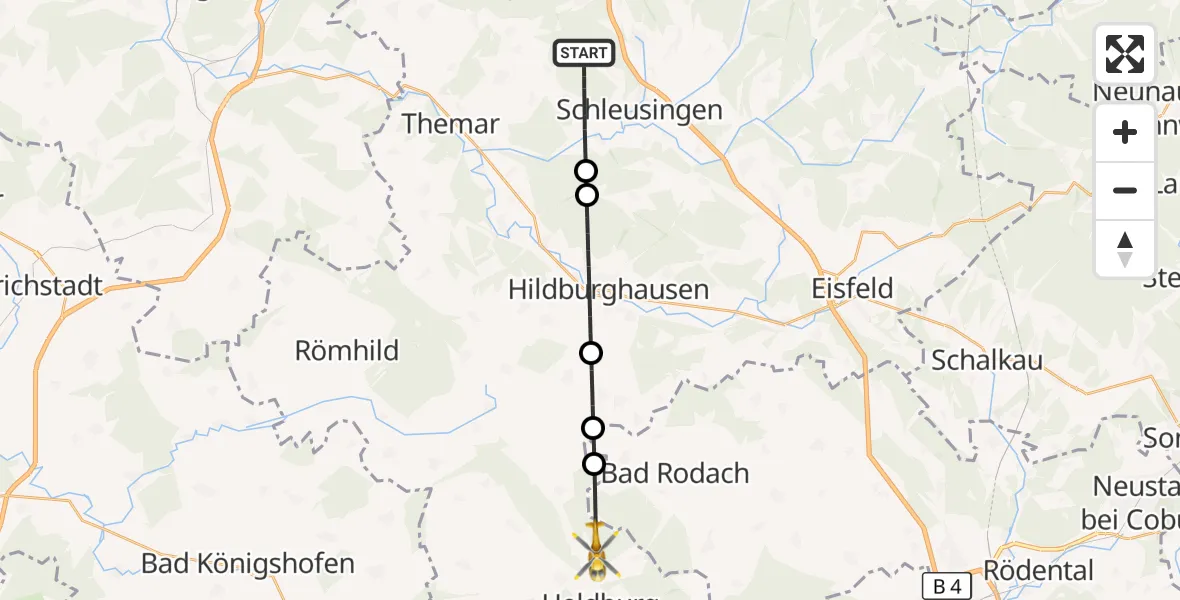 Flugroute Rettungshubschrauber Schleusingen - Heldburg, 26 Juni 2026, 09:52