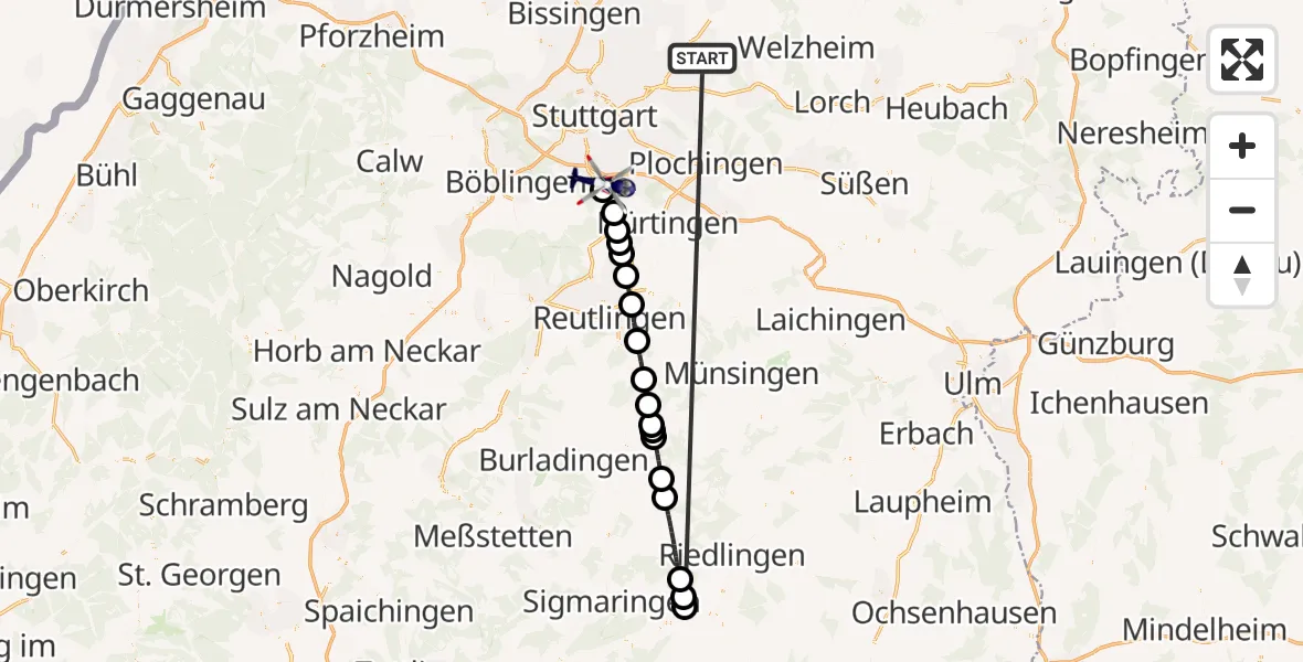 Flugroute Polizeihubschrauber Winnenden - Flughafen Stuttgart, 26 Juni 2026, 09:53
