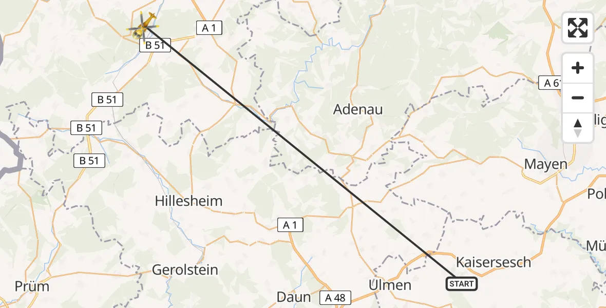 Flugroute Ambulanzhubschrauber Leienkaul - Nettersheim, 26 Juni 2026, 09:55