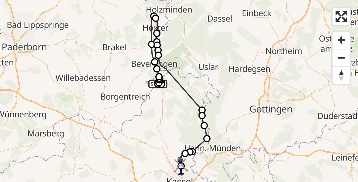 Flugroute Polizeihubschrauber Hölleberg Flugplatz - Fuldatal Bundespolizei Hubschrauberlandeplatz, 26 Juni 2026, 09:58