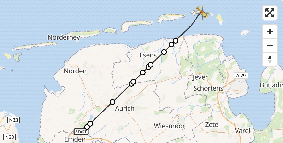Flugroute Rettungshubschrauber Emden - Noordzee, 26 Juni 2026, 10:04