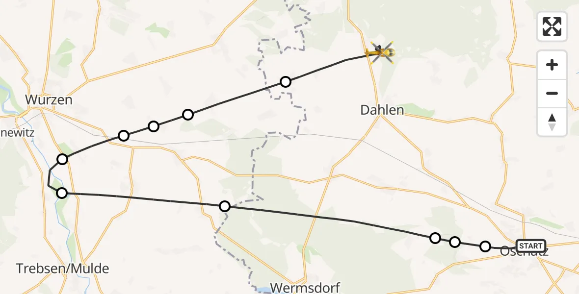 Flugroute Rettungshubschrauber Oschatz - Dahlen, 26 Juni 2026, 10:05