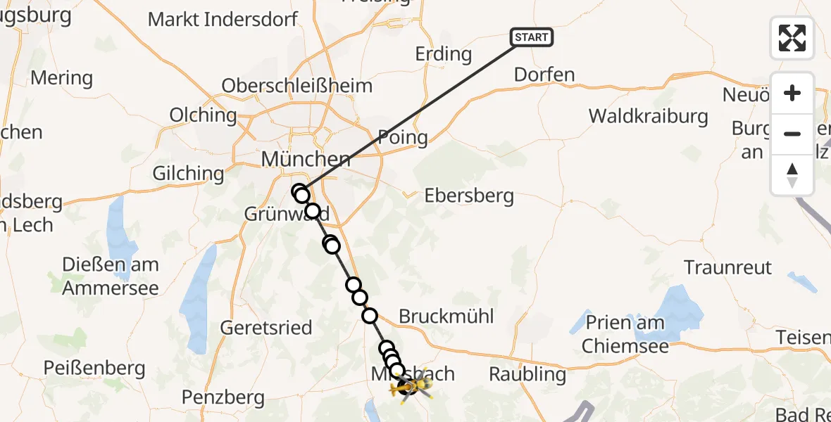 Flugroute Rettungshubschrauber Taufkirchen (Vils) - Agatharied Hospital, 26 Juni 2026, 10:06