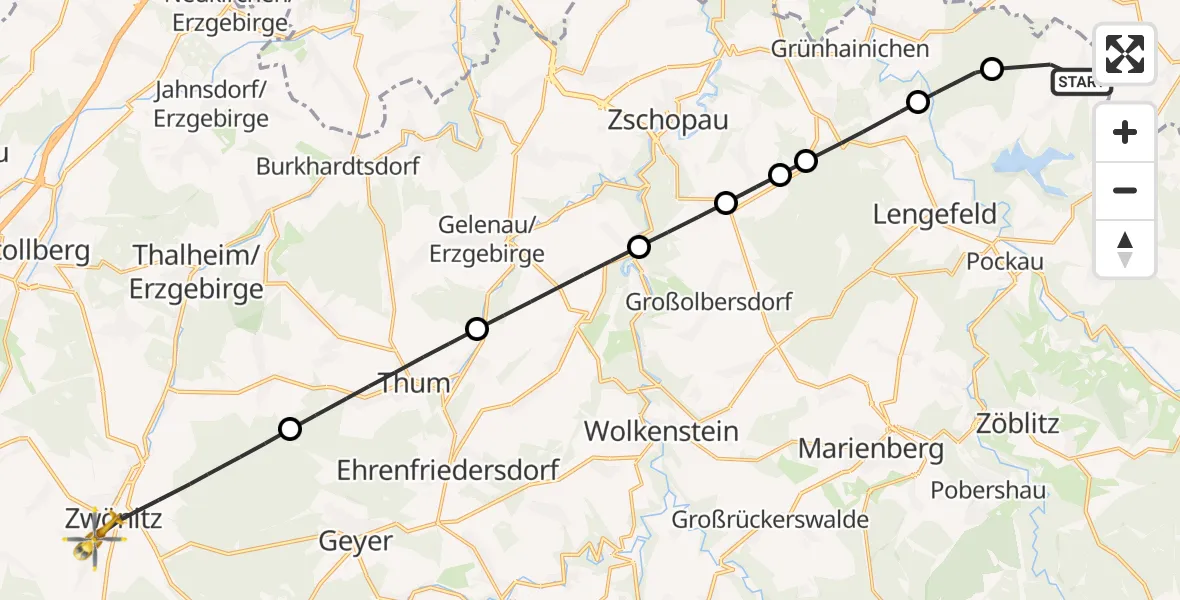 Flugroute Rettungshubschrauber Pockau-Lengefeld - Zwönitz, 26 Juni 2026, 10:07