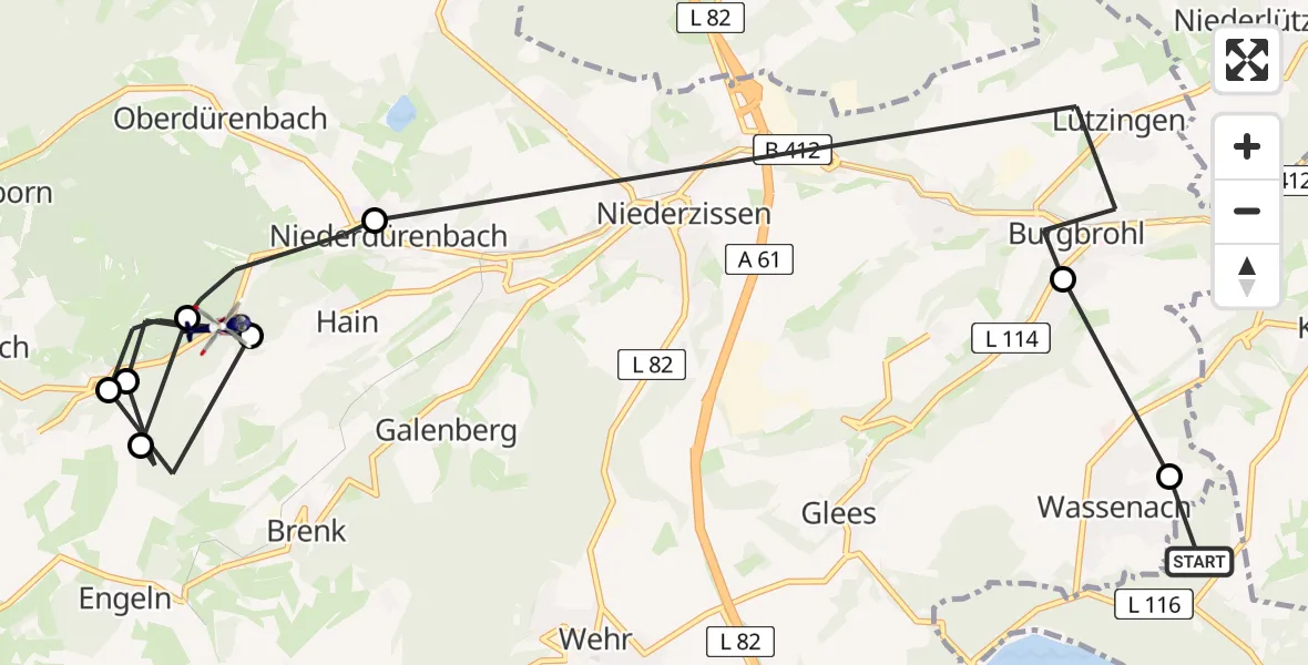 Flugroute Polizeihubschrauber Nickenich - Niederdürenbach, 26 Juni 2026, 10:09