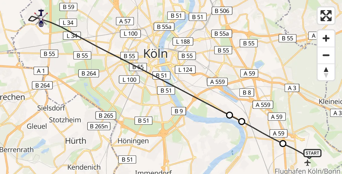 Flugroute Polizeihubschrauber Köln Bonn Flughafen - Köln, 26 Juni 2026, 10:11