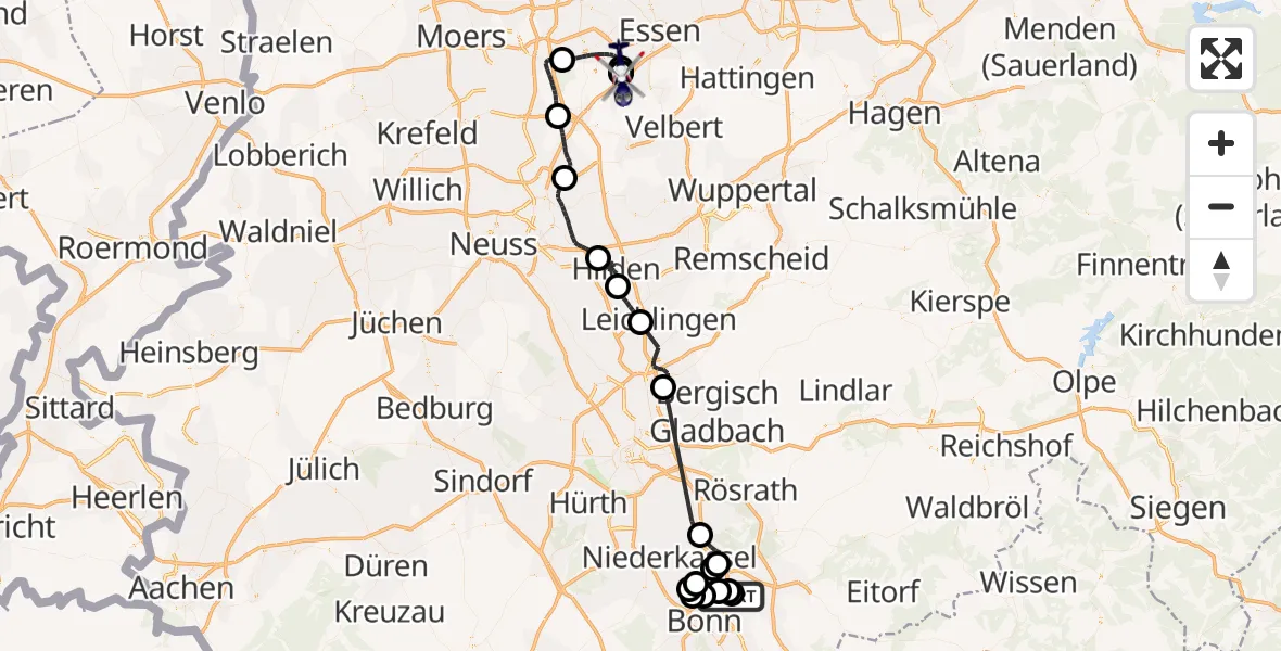 Flugroute Polizeihubschrauber Sankt Augustin - Mülheim an der Ruhr, 26 Juni 2026, 10:14