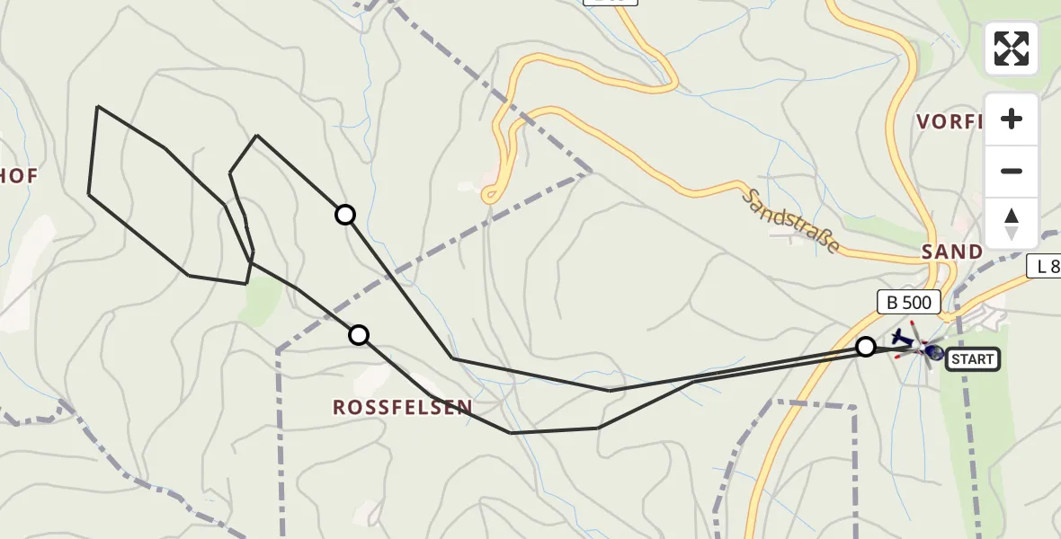 Flugroute Polizeihubschrauber Forbach - Bühl, 26 Juni 2026, 10:19