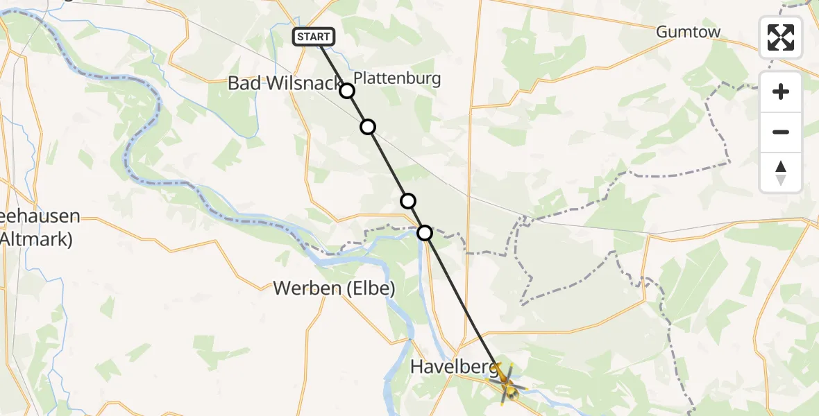 Flugroute Rettungshubschrauber Bad Wilsnack - Havelberg, 26 Juni 2026, 10:20