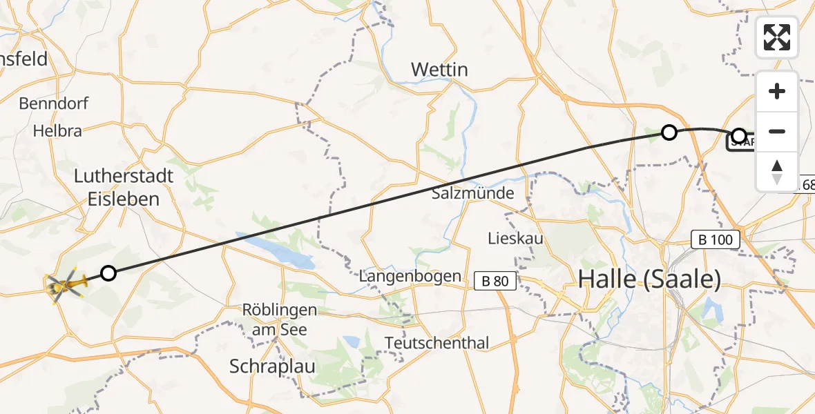 Flugroute Rettungshubschrauber Halle-Oppin Flugplatz - Eisleben, 26 Juni 2026, 10:24