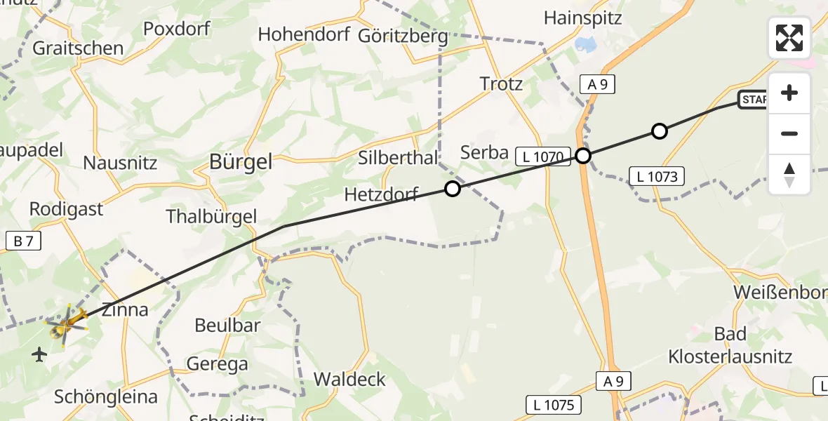 Flugroute Rettungshubschrauber Eisenberg - Schöngleina, 26 Juni 2026, 10:34