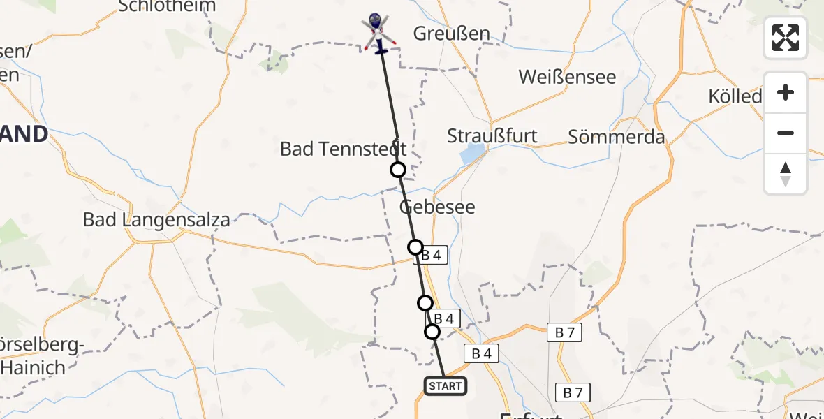 Flugroute Polizeihubschrauber Erfurt - Westgreußen, 26 Juni 2026, 10:40