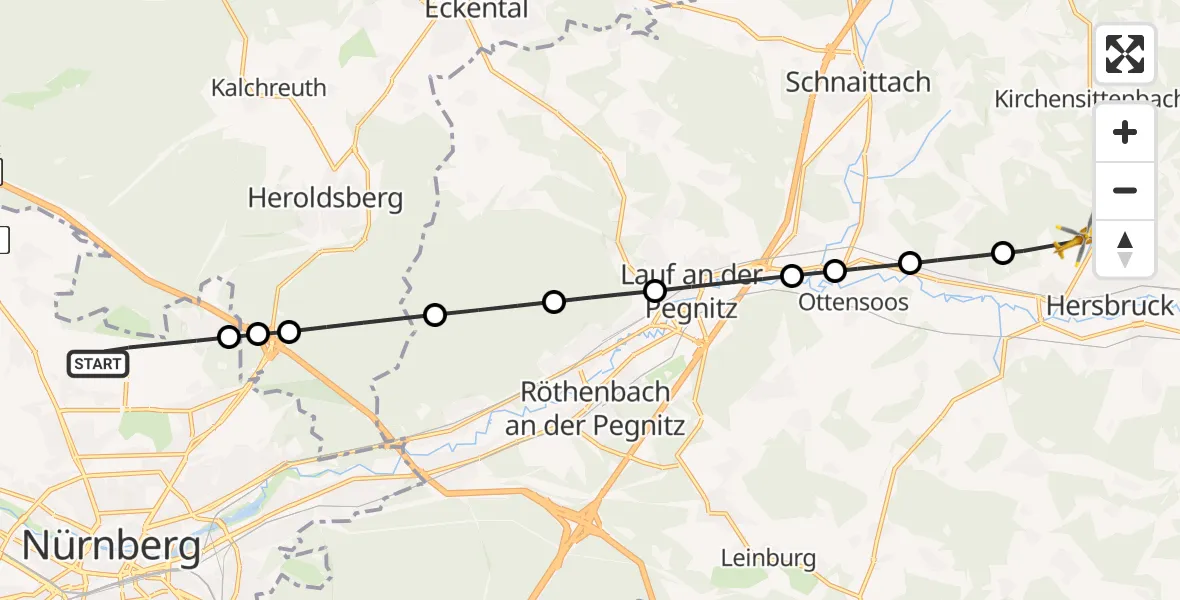 Flugroute Rettungshubschrauber Flughafen Nuremberg - Hersbruck, 26 Juni 2026, 10:44