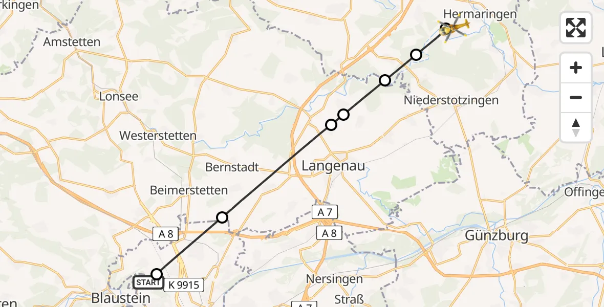 Flugroute Rettungshubschrauber Ulm Military Hospital Emergency - Giengen an der Brenz, 26 Juni 2026, 10:45