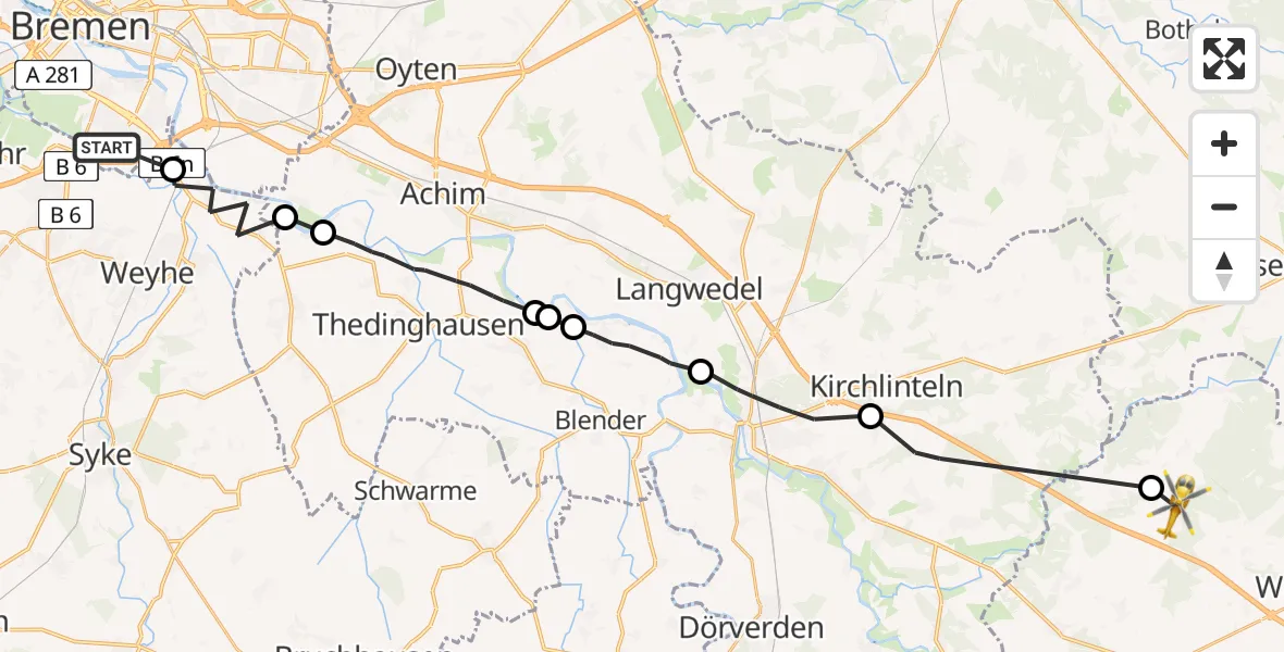 Flugroute Rettungshubschrauber Bremen - Walsrode, 26 Juni 2026, 10:46