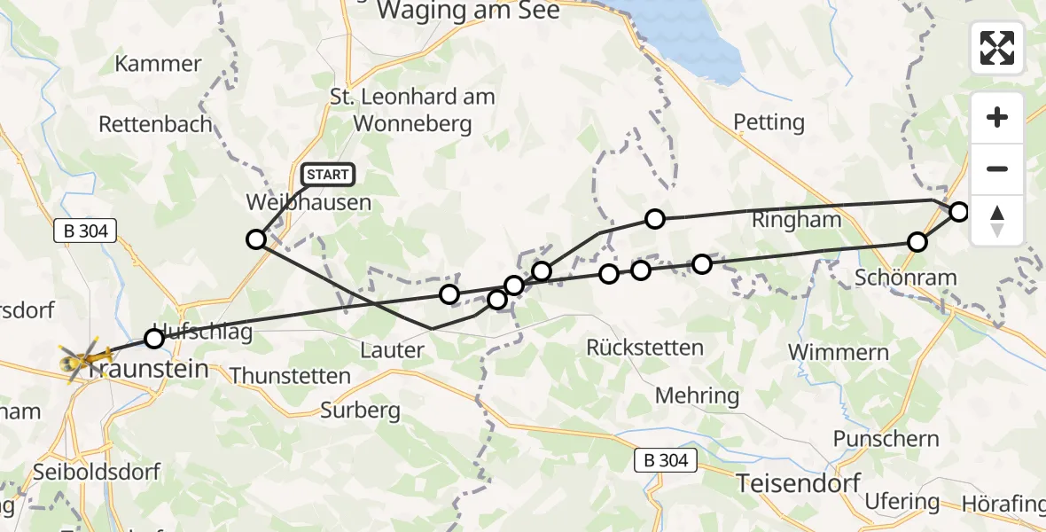 Flugroute Rettungshubschrauber Wonneberg - Traunstein Krankenhaus Hubschrauberlandeplatz, 26 Juni 2026, 10:53