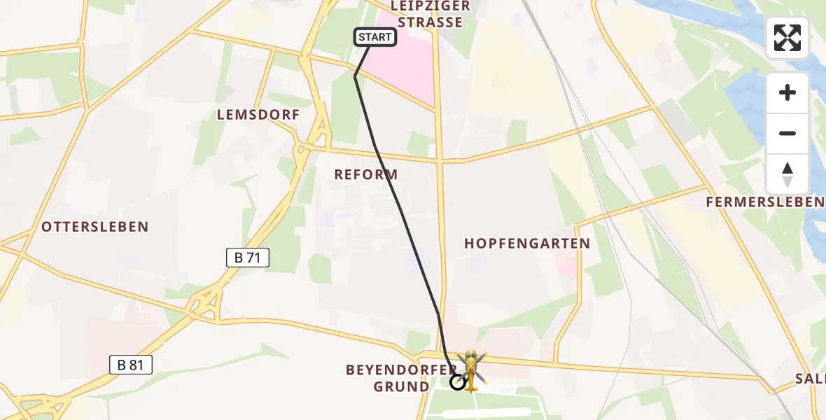 Flugroute Ambulanzhubschrauber Magdeburg - Magdeburg City Flugplatz, 26 Juni 2026, 10:54