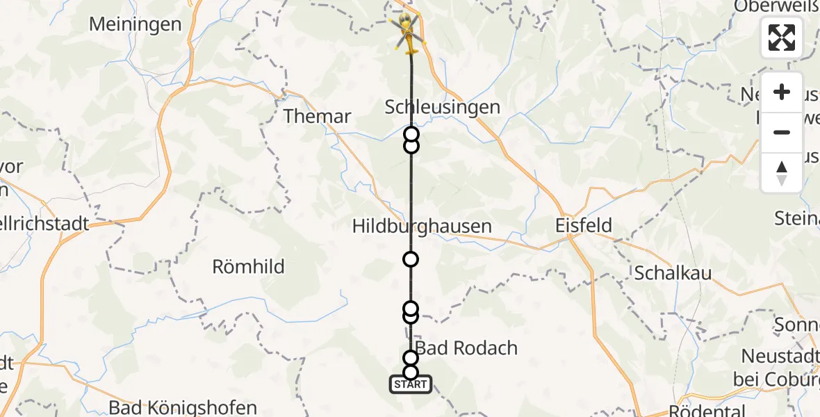 Flugroute Rettungshubschrauber Heldburg - Schleusingen, 26 Juni 2026, 10:56