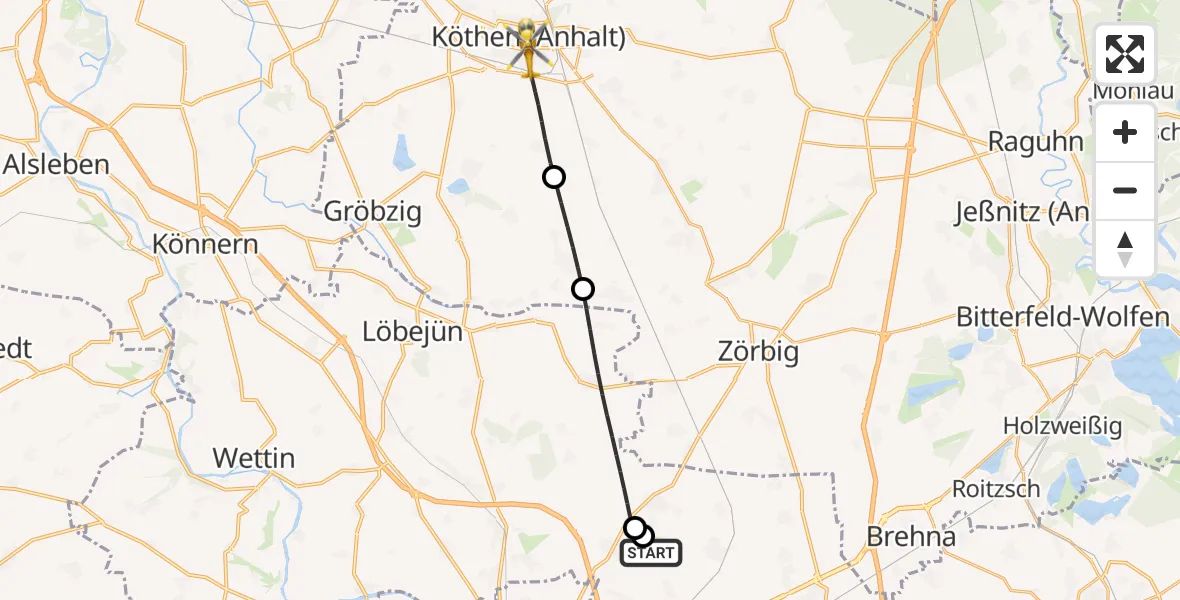Flugroute Rettungshubschrauber Halle-Oppin Flugplatz - Köthen (Anhalt), 26 Juni 2026, 10:58