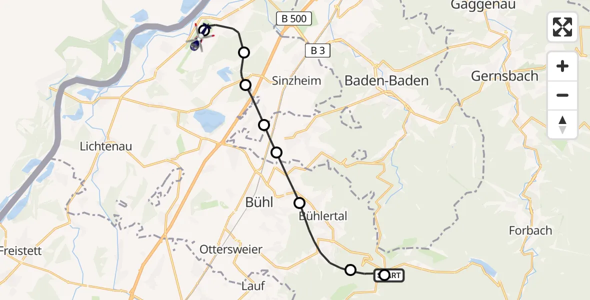 Flugroute Polizeihubschrauber Forbach - Karlsruhe Baden-Baden Flughafen, 26 Juni 2026, 11:00