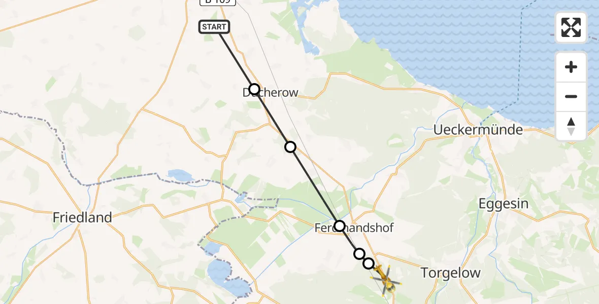 Flugroute Rettungshubschrauber Bargischow - Torgelow, 26 Juni 2026, 11:05