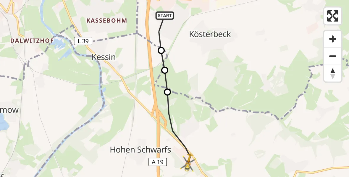 Flugroute Ambulanzhubschrauber Roggentin - Dummerstorf, 26 Juni 2026, 11:08