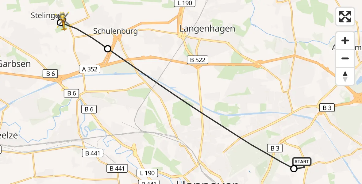 Flugroute Rettungshubschrauber Hannover Luftrettung Hubschrauberlandeplatz (Christoph 4) - Garbsen, 26 Juni 2026, 11:08