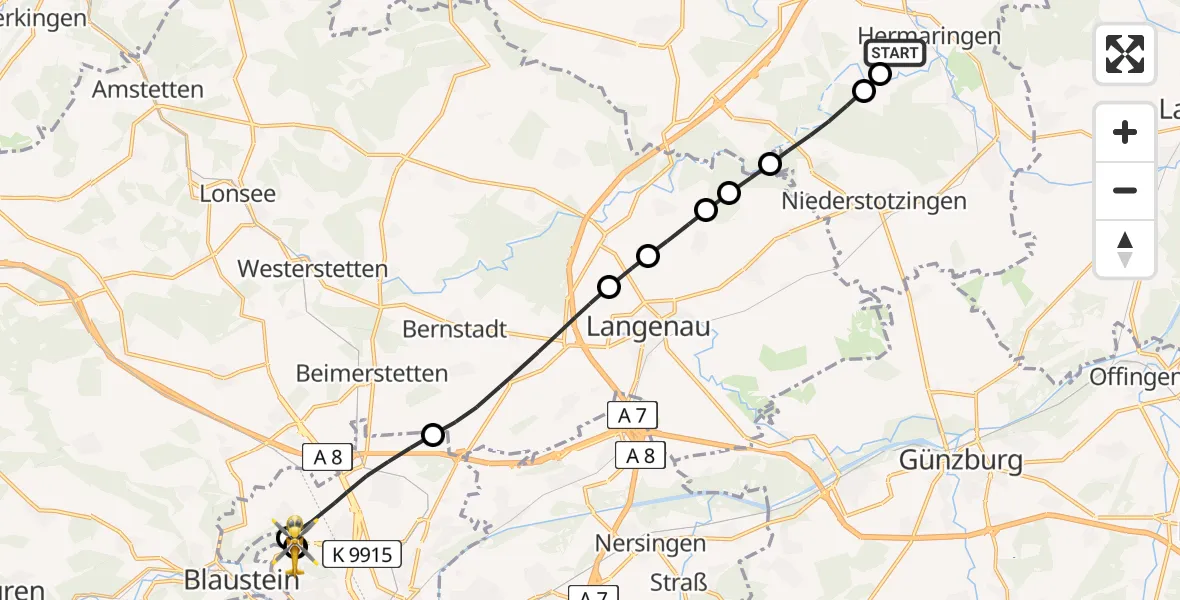 Flugroute Rettungshubschrauber Hermaringen - ADAC Air Rescue Station Ulm (Christoph 22), 26 Juni 2026, 11:11
