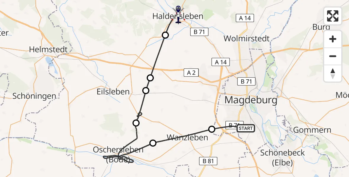 Flugroute Polizeihubschrauber Magdeburg - Haldensleben, 26 Juni 2026, 11:23