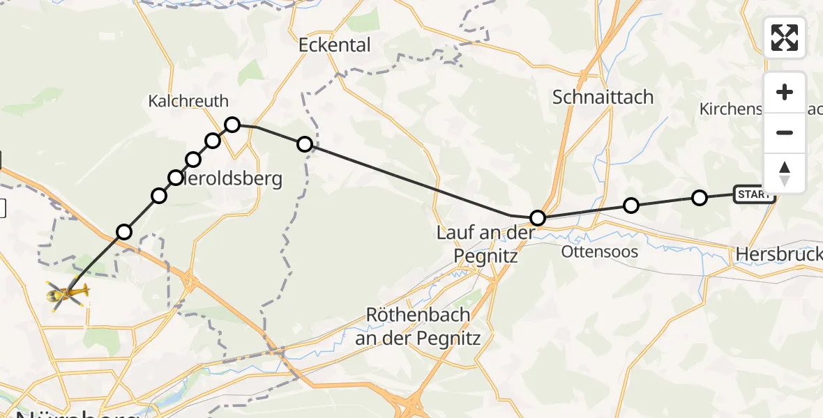Flugroute Rettungshubschrauber Hersbruck - Flughafen Nuremberg, 26 Juni 2026, 11:27