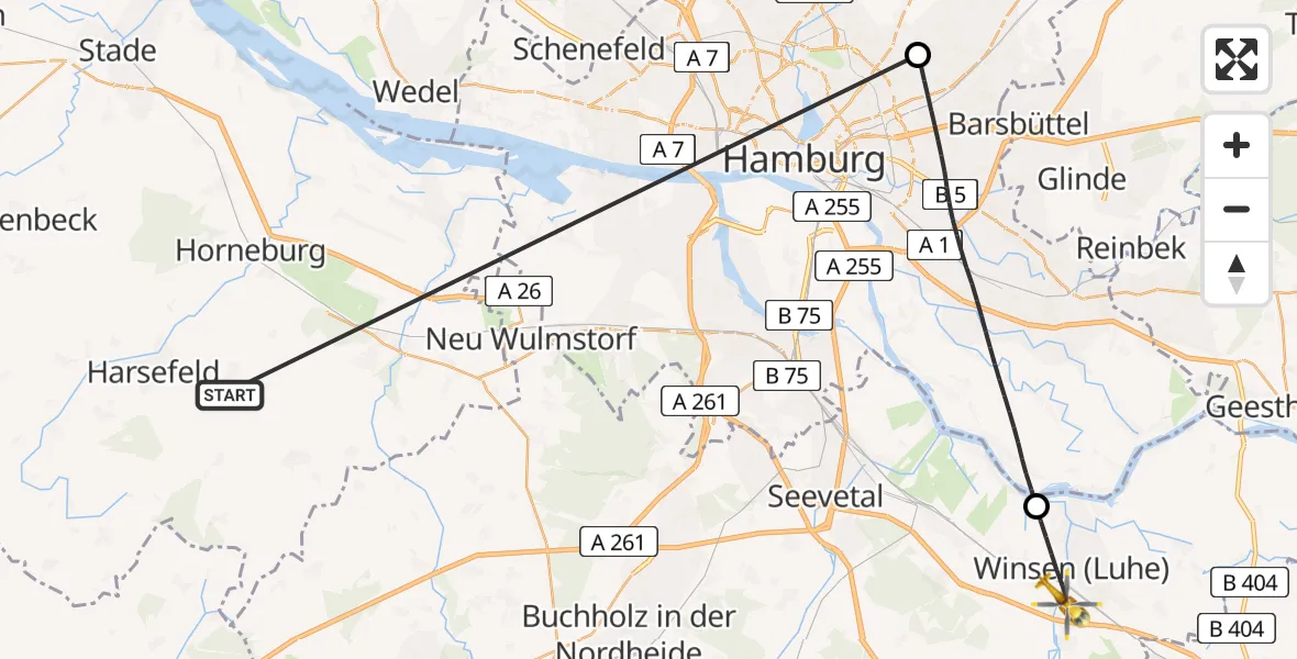 Flugroute Rettungshubschrauber Harsefeld - Winsen (Luhe), 26 Juni 2026, 11:31