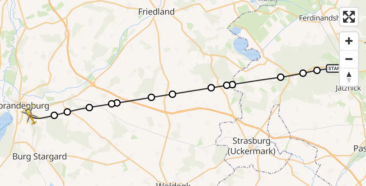 Flugroute Rettungshubschrauber Jatznick - Neubrandenburg, 26 Juni 2026, 11:46