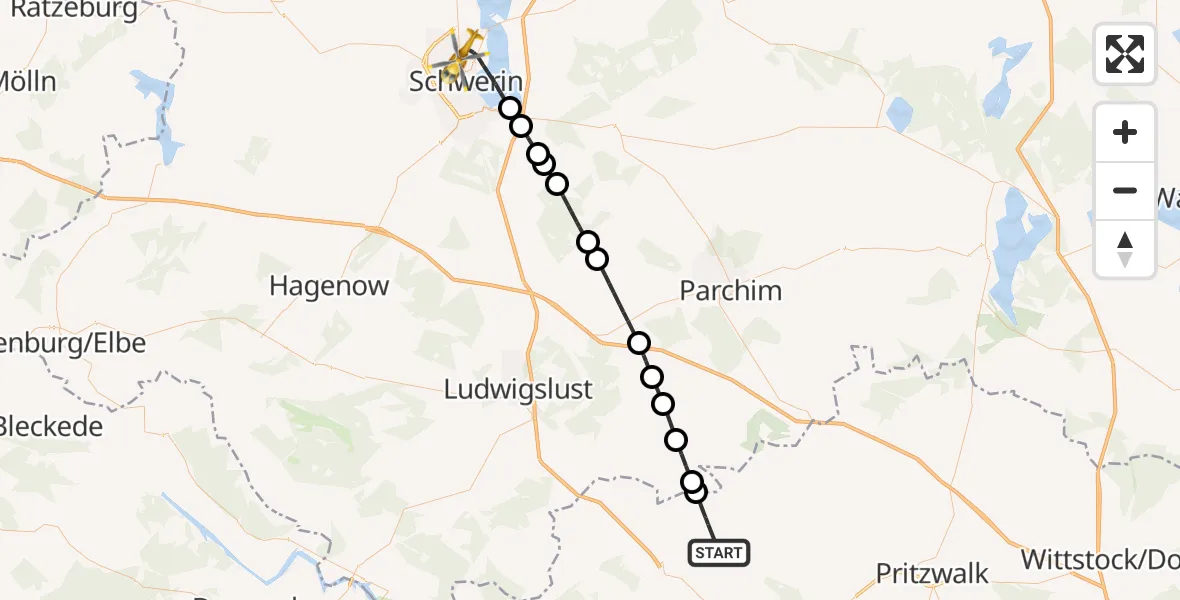 Flugroute Rettungshubschrauber Karstädt - Schwerin, 26 Juni 2026, 11:48