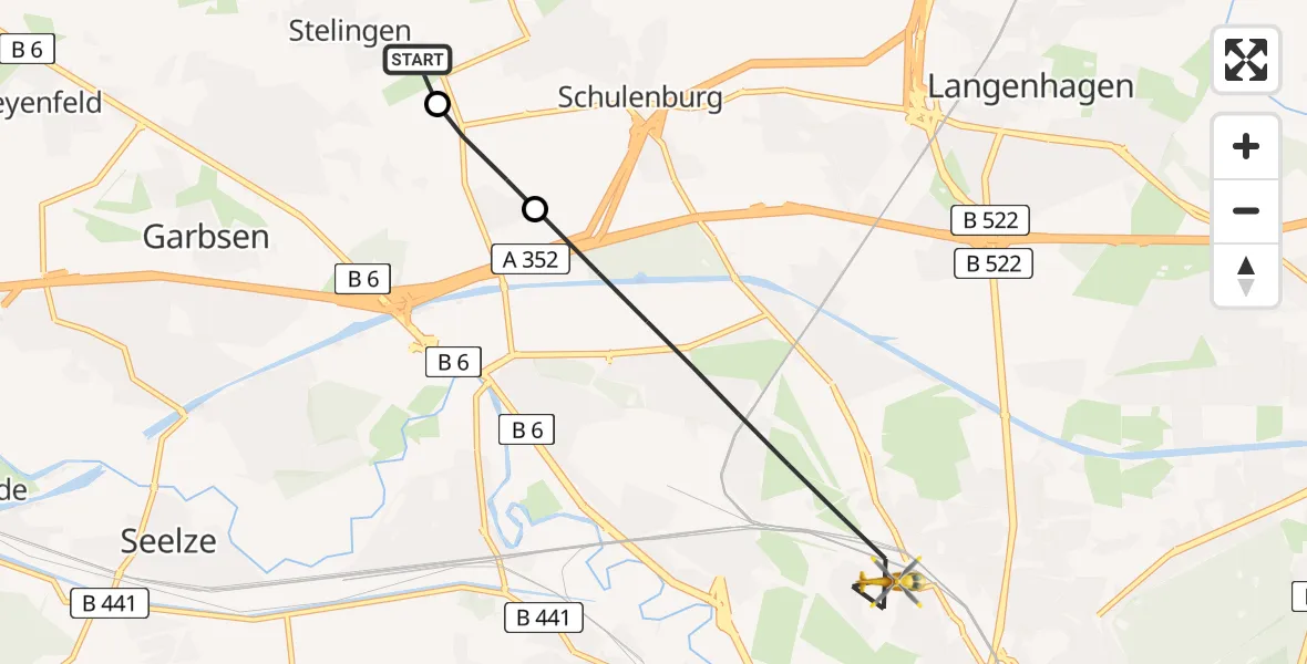 Flugroute Rettungshubschrauber Garbsen - Hannover, 26 Juni 2026, 11:50