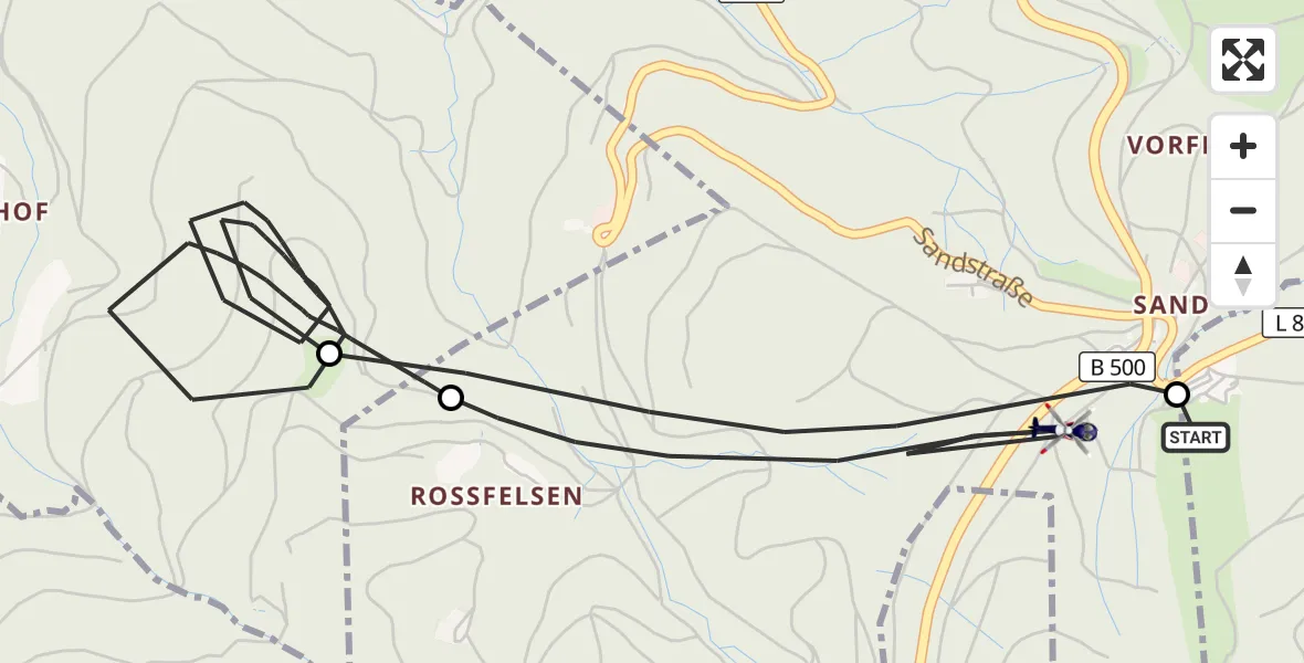 Flugroute Polizeihubschrauber Forbach - Bühl, 26 Juni 2026, 11:56