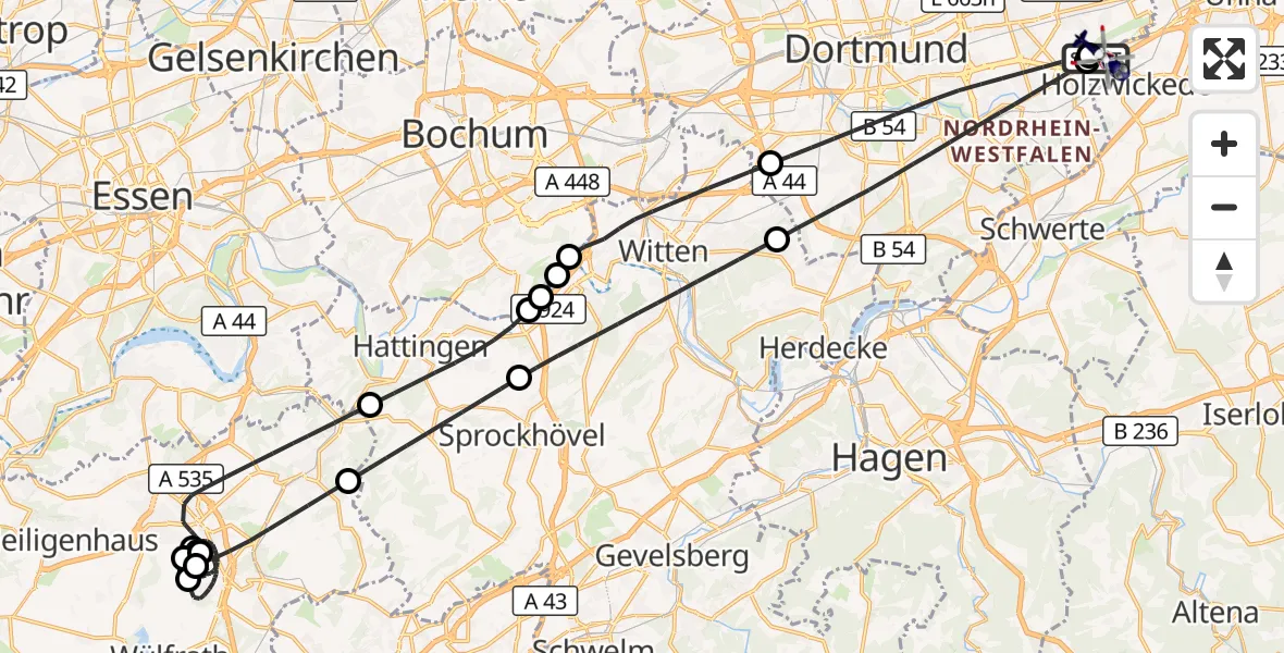 Flugroute Polizeihubschrauber Dortmund Flughafen - Dortmund Flughafen, 26 Juni 2026, 12:06