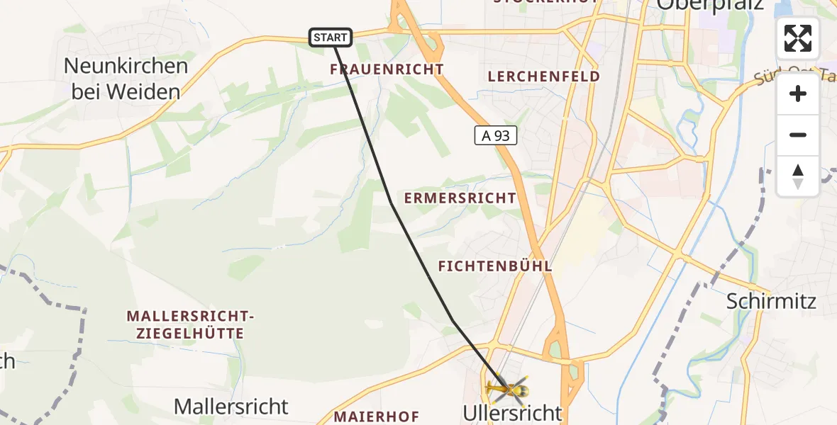 Flugroute Rettungshubschrauber Weiden i.d.OPf. - Weiden i.d.OPf., 26 Juni 2026, 12:08