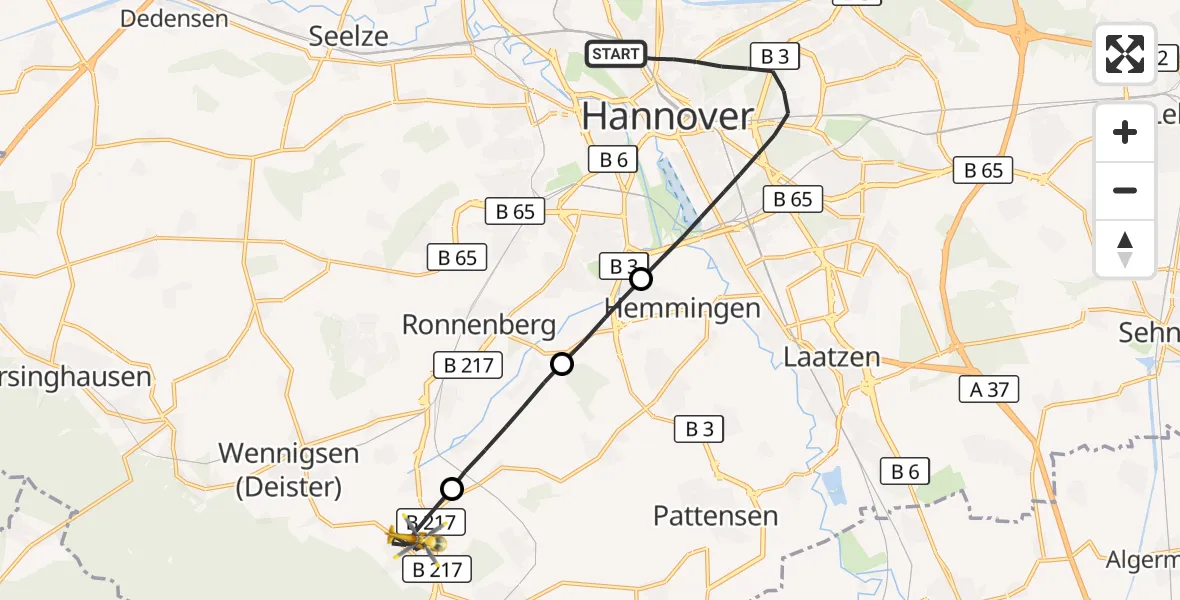 Flugroute Rettungshubschrauber Hannover - Wennigsen (Deister), 26 Juni 2026, 12:11