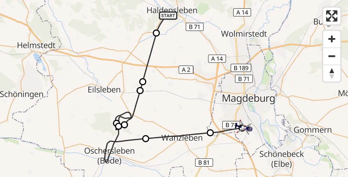 Flugroute Polizeihubschrauber Haldensleben - Magdeburg City Flugplatz, 26 Juni 2026, 12:16