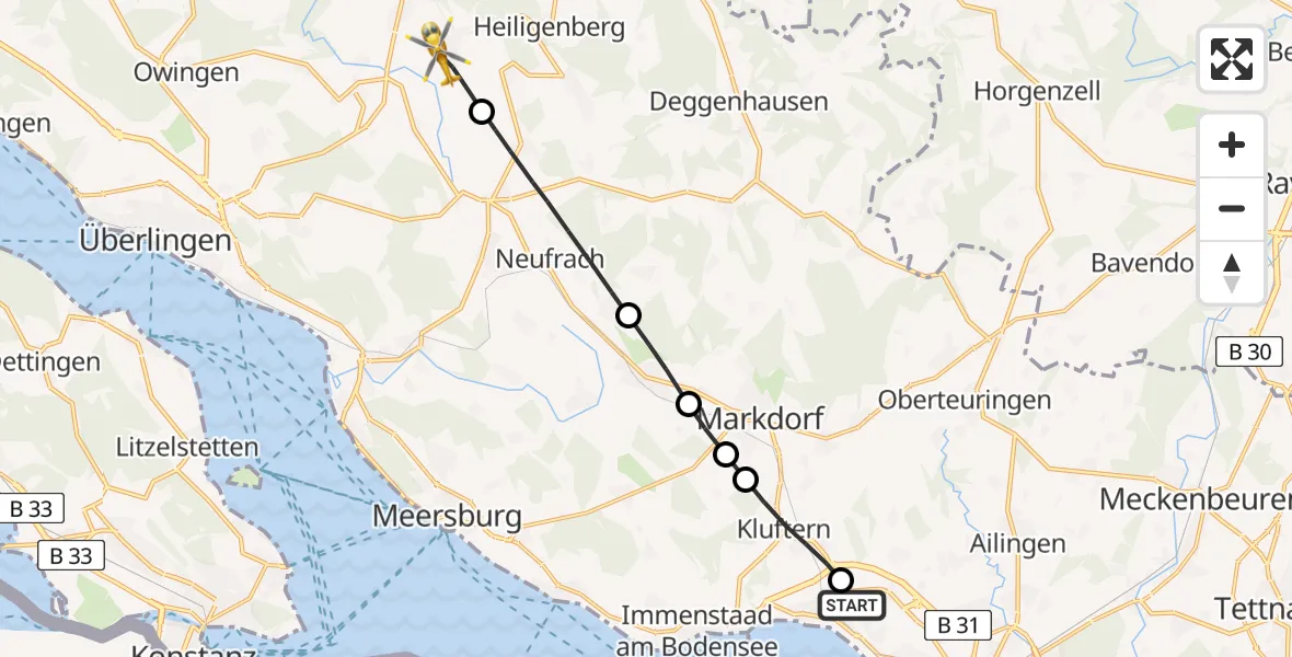 Flugroute Rettungshubschrauber Friedrichshafen Hospital - Frickingen, 26 Juni 2026, 12:17