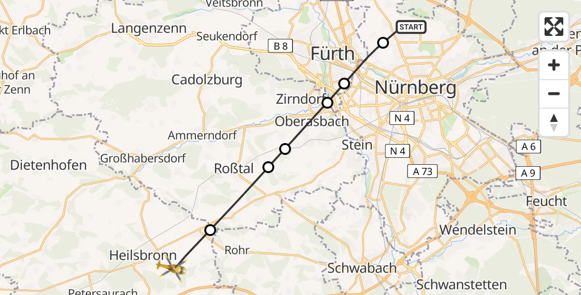 Flugroute Rettungshubschrauber Flughafen Nuremberg - Heilsbronn, 26 Juni 2026, 12:21