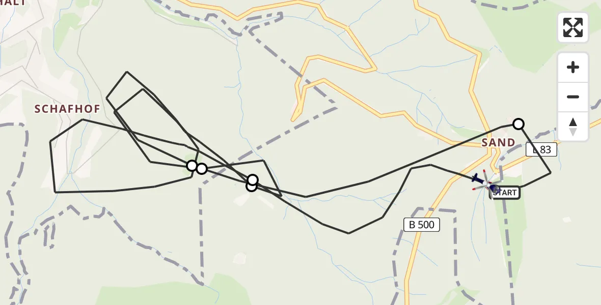 Flugroute Polizeihubschrauber Forbach - Bühl, 26 Juni 2026, 12:24