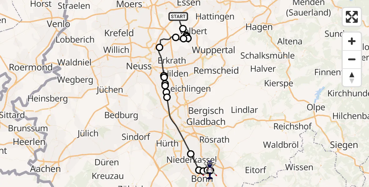 Flugroute Polizeihubschrauber Essen - Sankt Augustin, 26 Juni 2026, 12:26