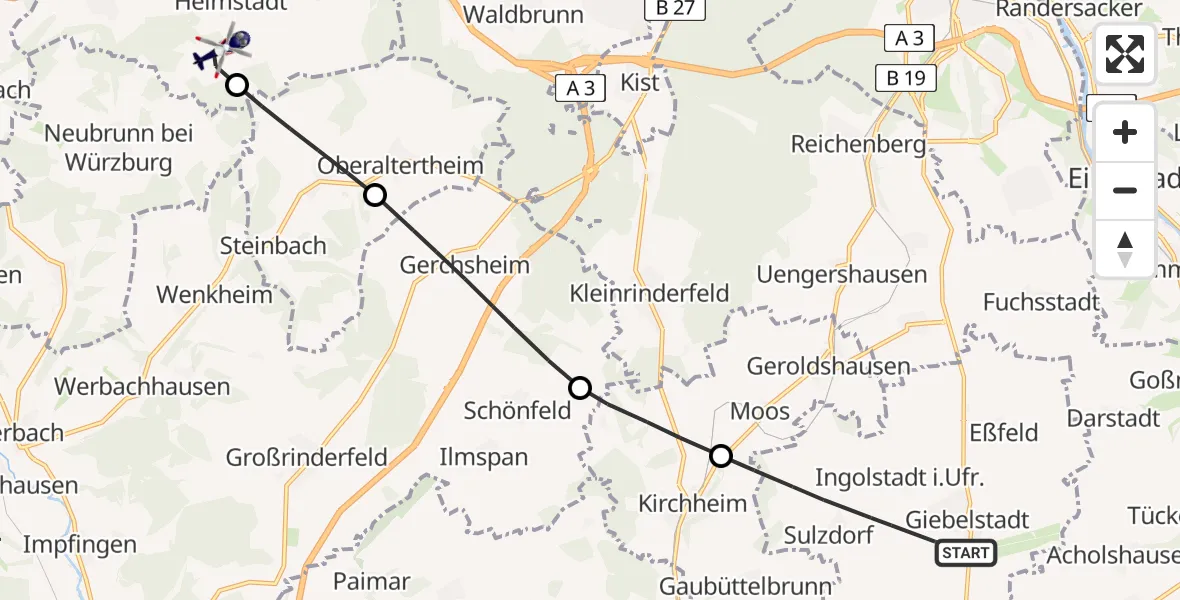 Flugroute Polizeihubschrauber Giebelstadt - Helmstadt, 26 Juni 2026, 12:27
