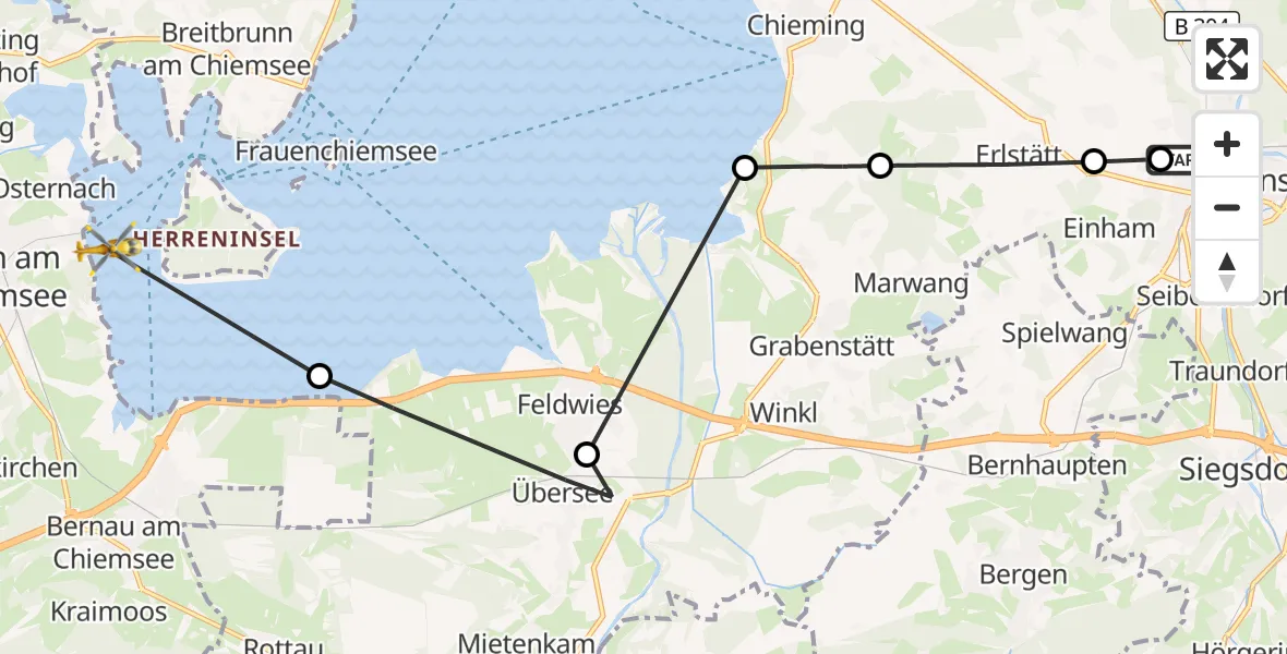 Flugroute Rettungshubschrauber Traunstein Hospital - Chiemsee (See), 26 Juni 2026, 12:47