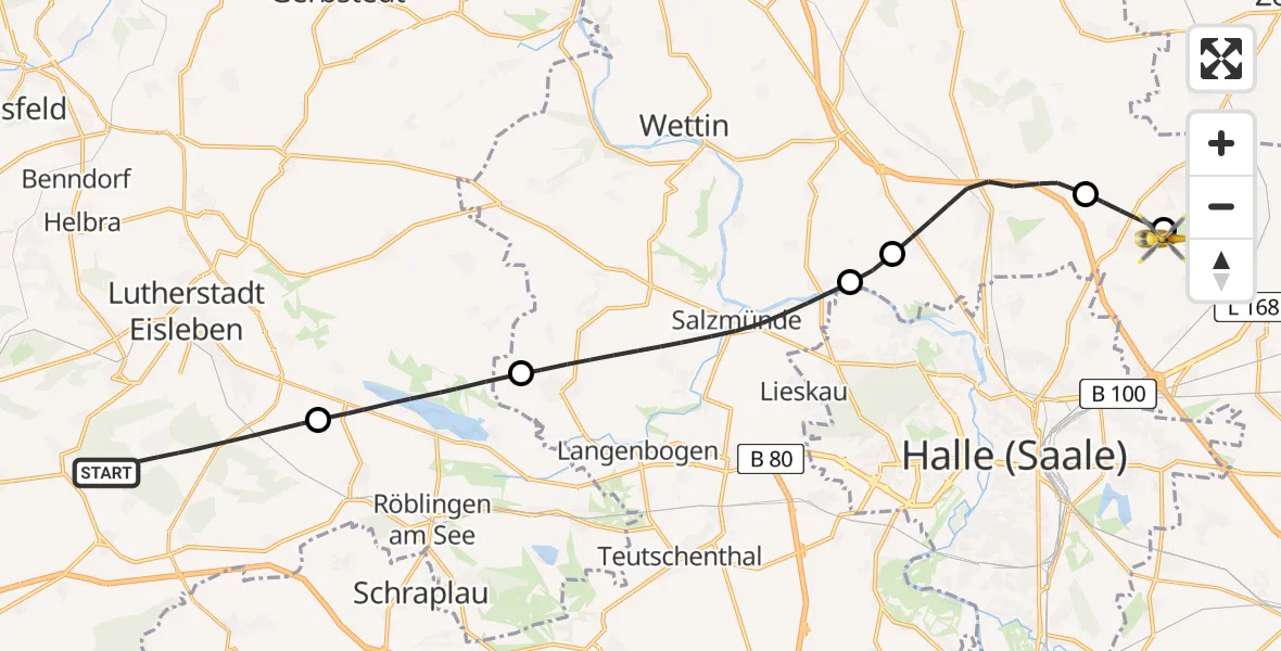 Flugroute Rettungshubschrauber Eisleben - Halle-Oppin Flugplatz, 26 Juni 2026, 12:50