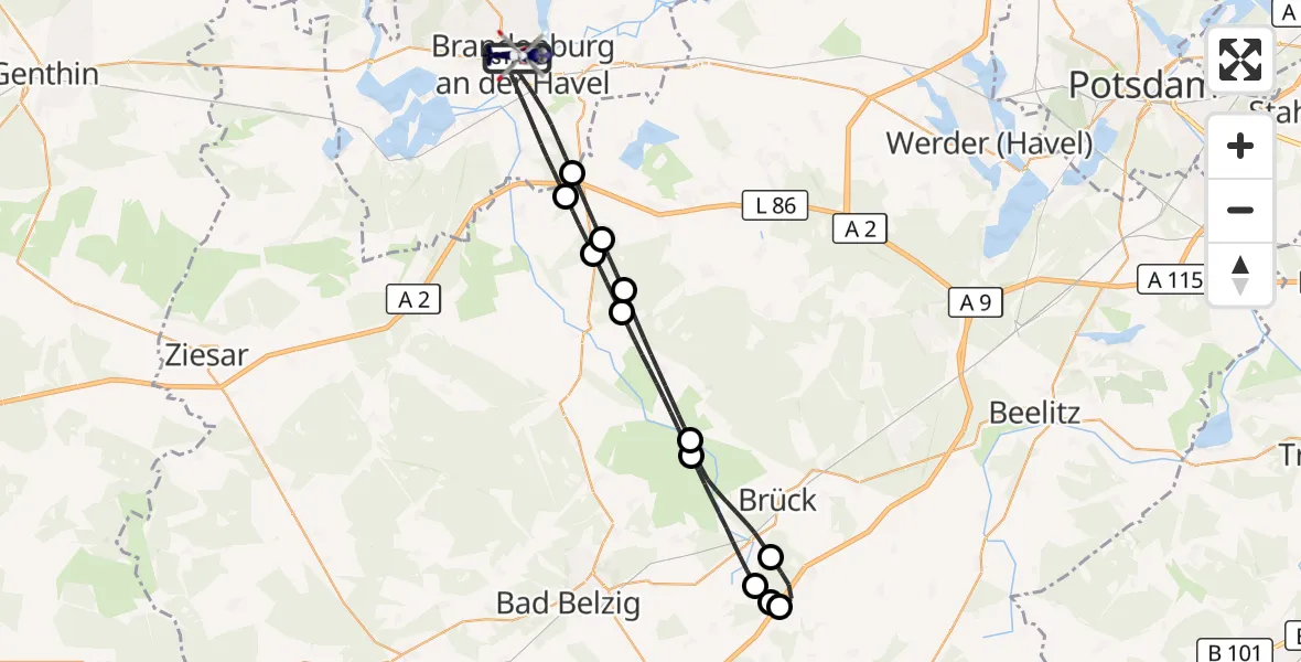Flugroute Polizeihubschrauber Brandenburg an der Havel - Brandenburg an der Havel, 26 Juni 2026, 12:51