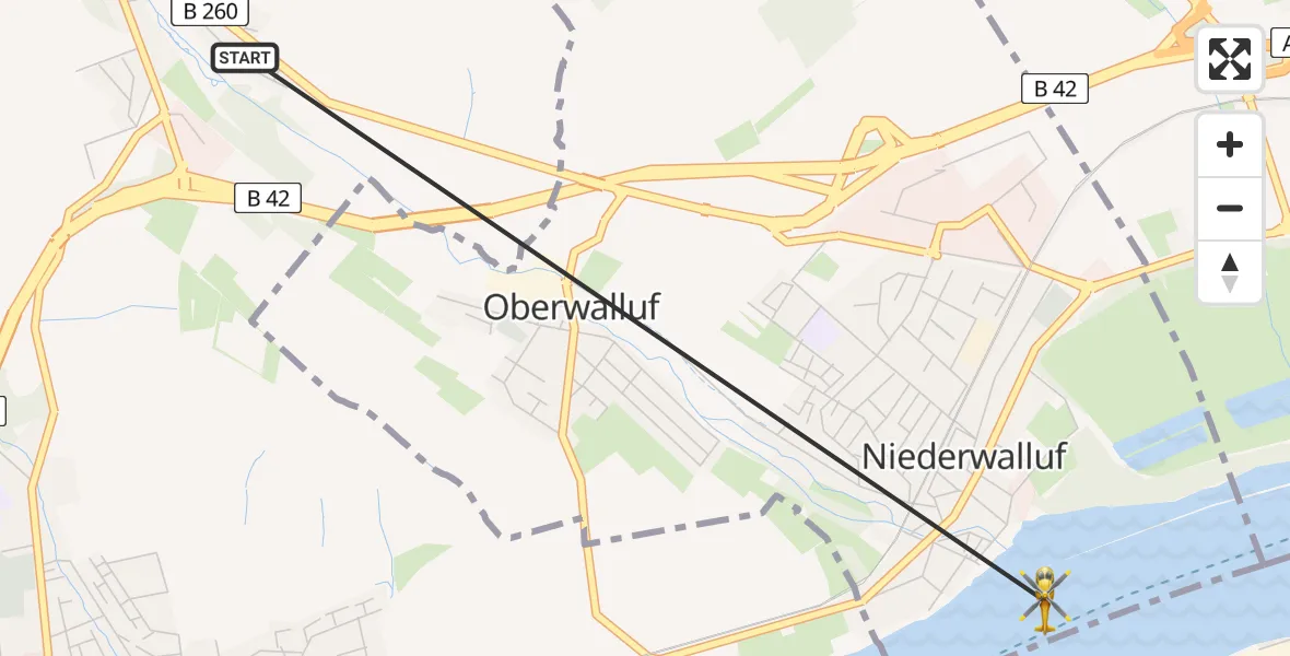 Flugroute Rettungshubschrauber Eltville am Rhein - Walluf, 26 Juni 2026, 12:53