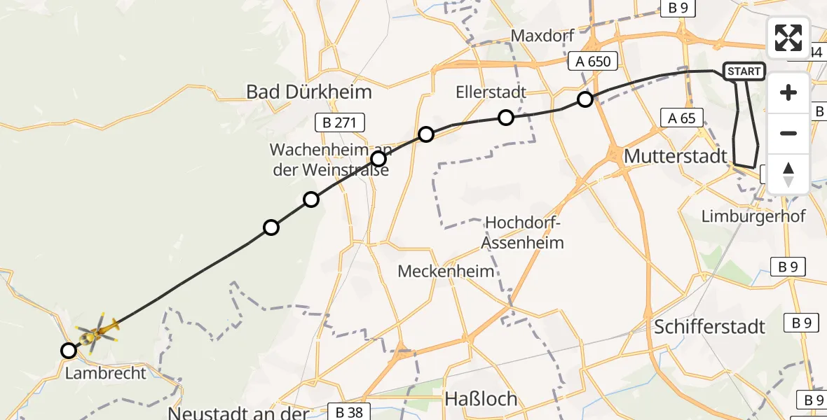 Flugroute Rettungshubschrauber Ludwigshafen am Rhein - Deidesheim, 26 Juni 2026, 12:55